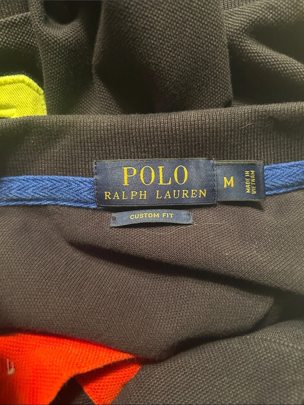 Ralph Lauren Black Polo with Red Inner Placket and Blue Pony